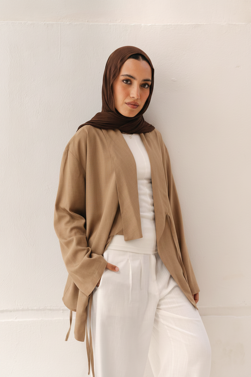 Side Tie Linen Top in Cafe