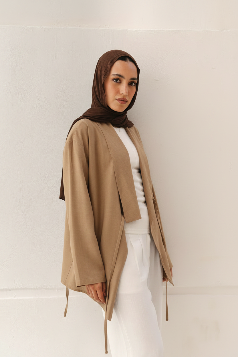 Side Tie Linen Top in Cafe