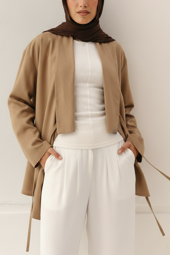Side Tie Linen Top in Cafe