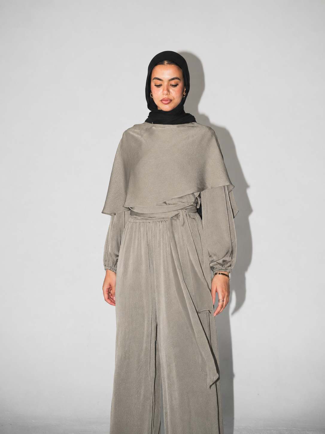Nayomi Satin Wrap Set in Greige