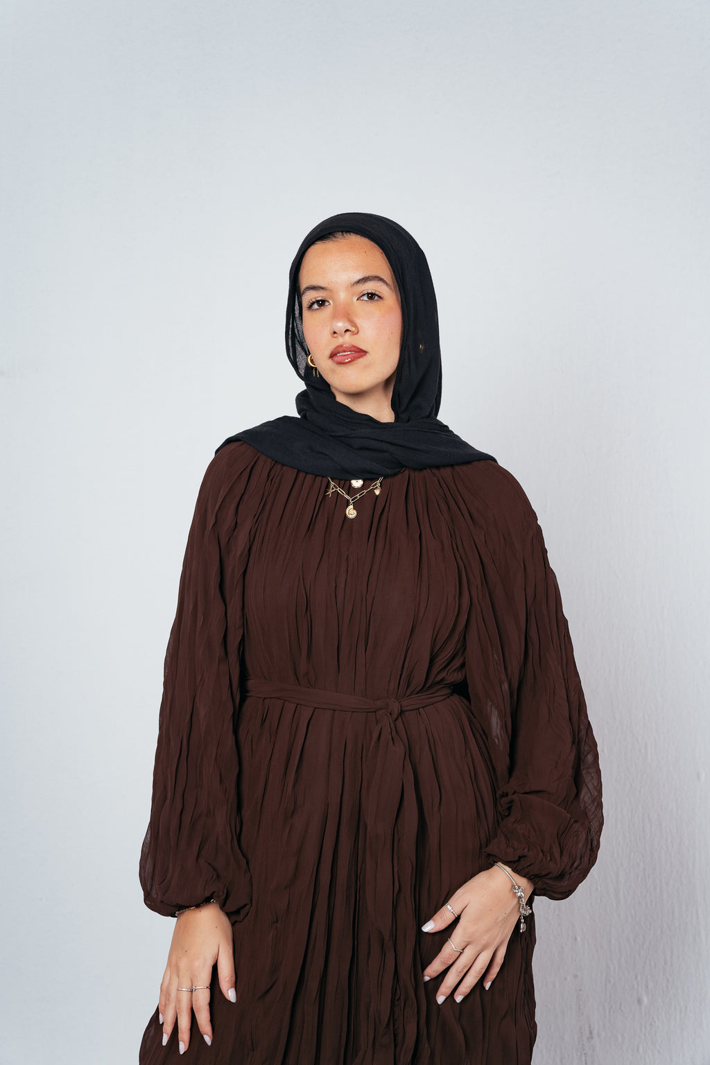 Nazly crushed dress in Brown