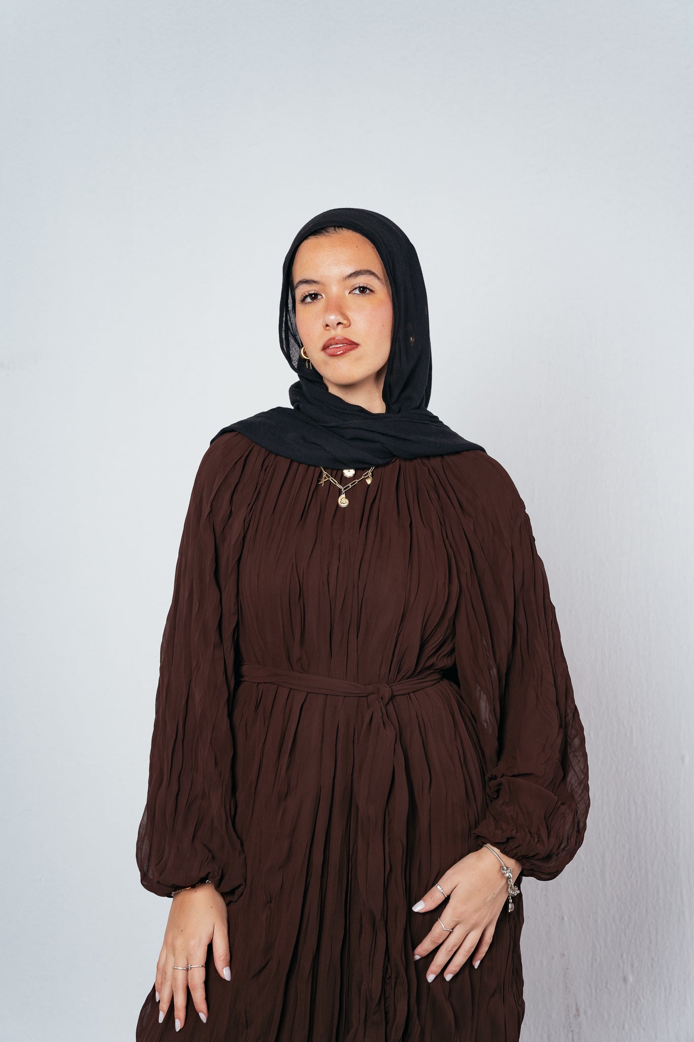 Nazly crushed dress in Brown