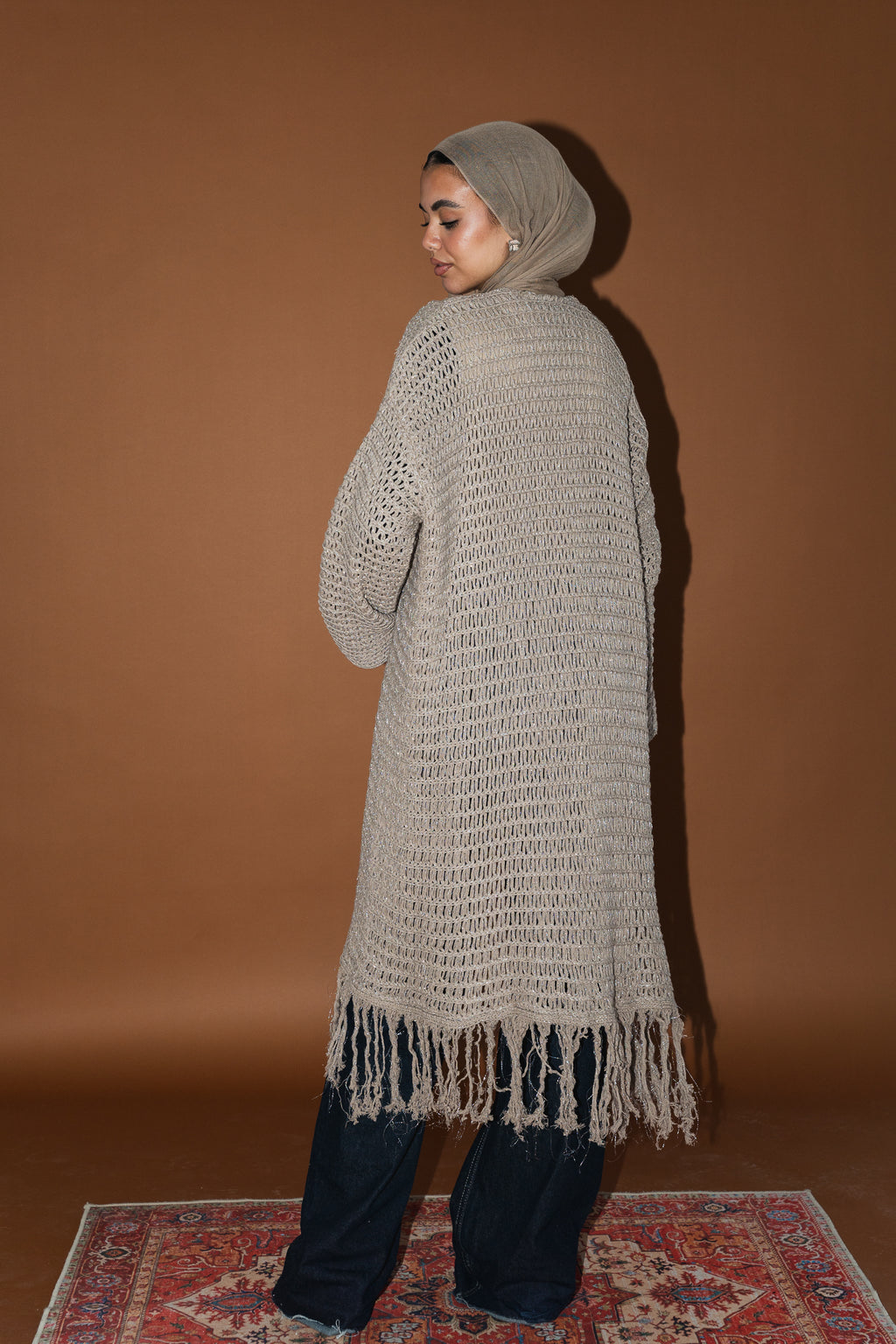 Threads of Charm Cardigan in Shimmer Cafe