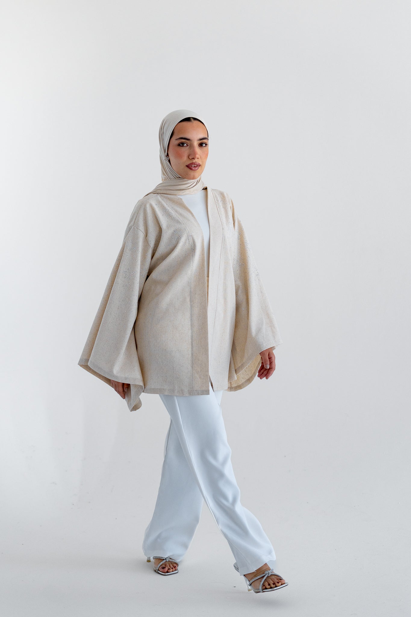 NAJMA Studded kimono in beige