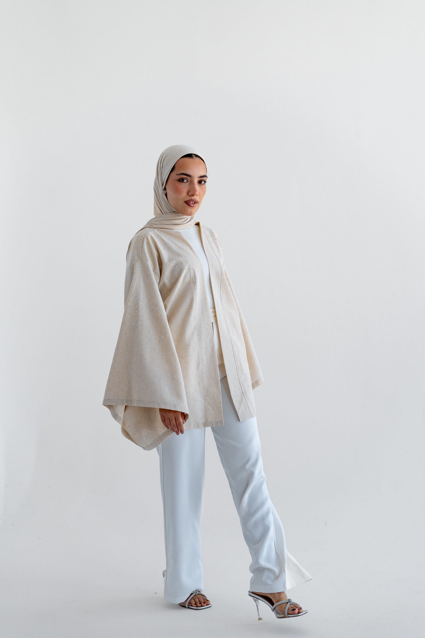 NAJMA Studded kimono in beige