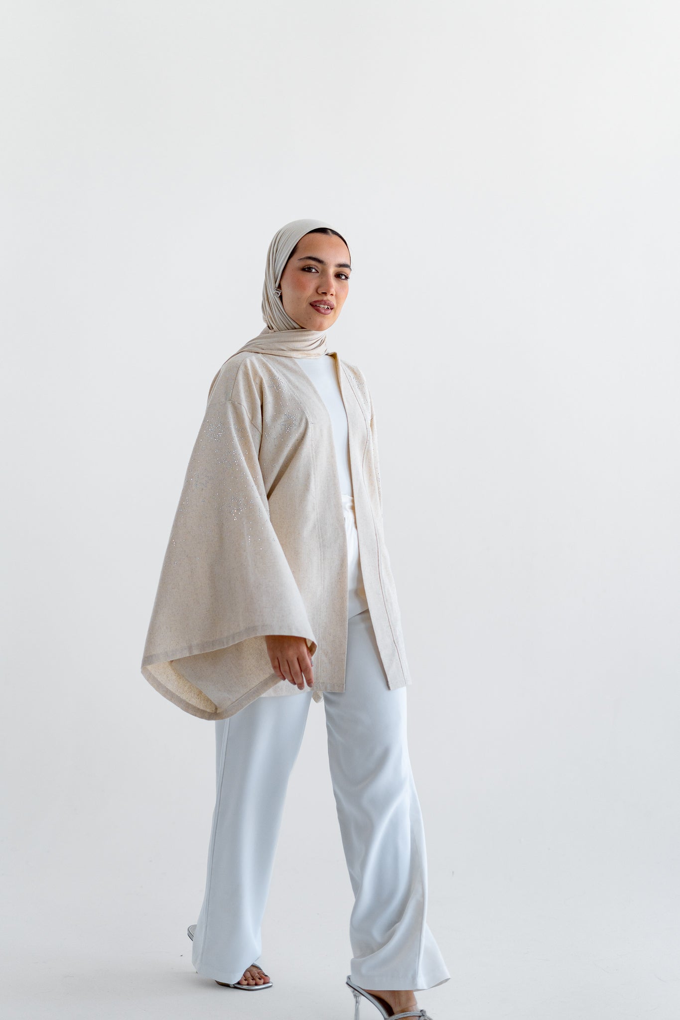 NAJMA Studded kimono in beige