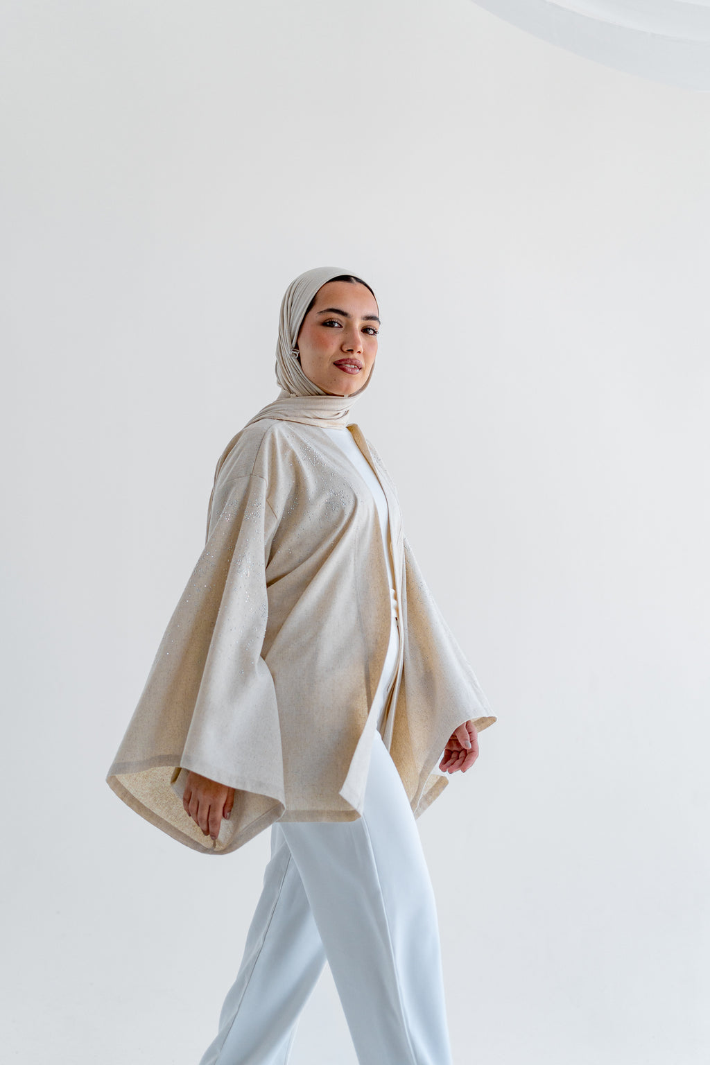 NAJMA Studded kimono in beige