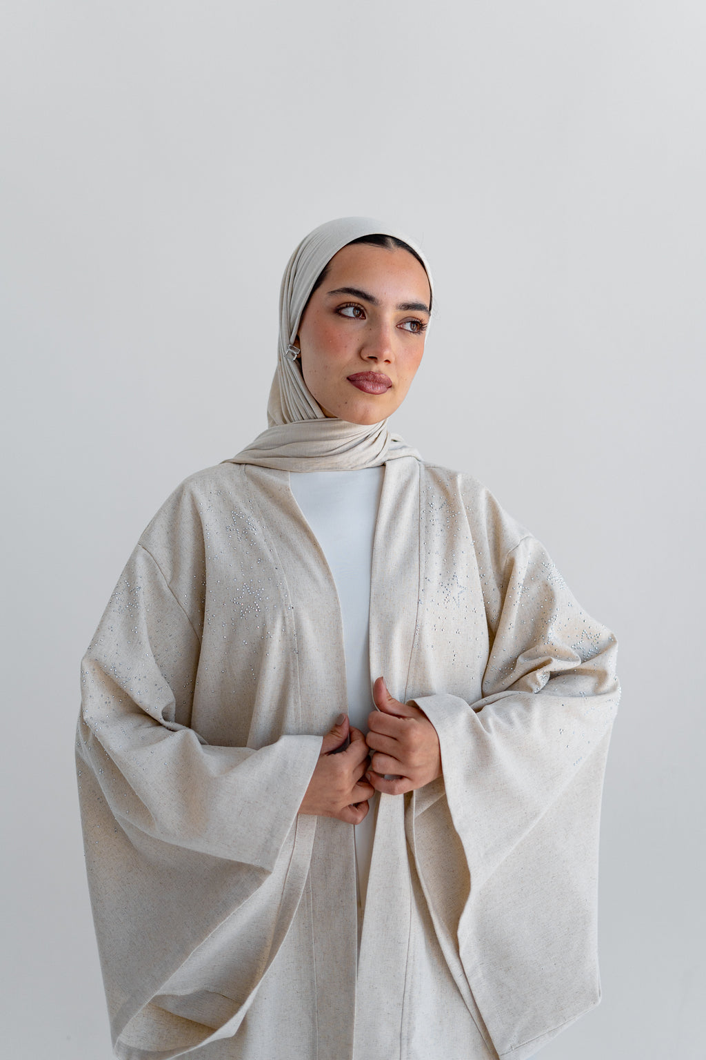 NAJMA Studded kimono in beige