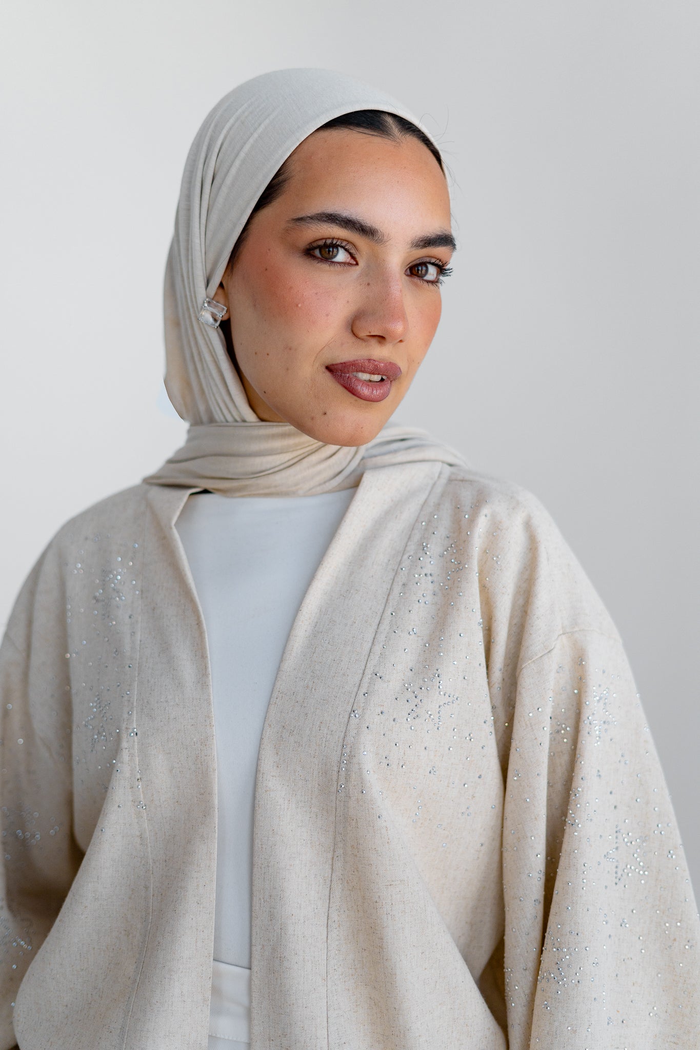 NAJMA Studded kimono in beige