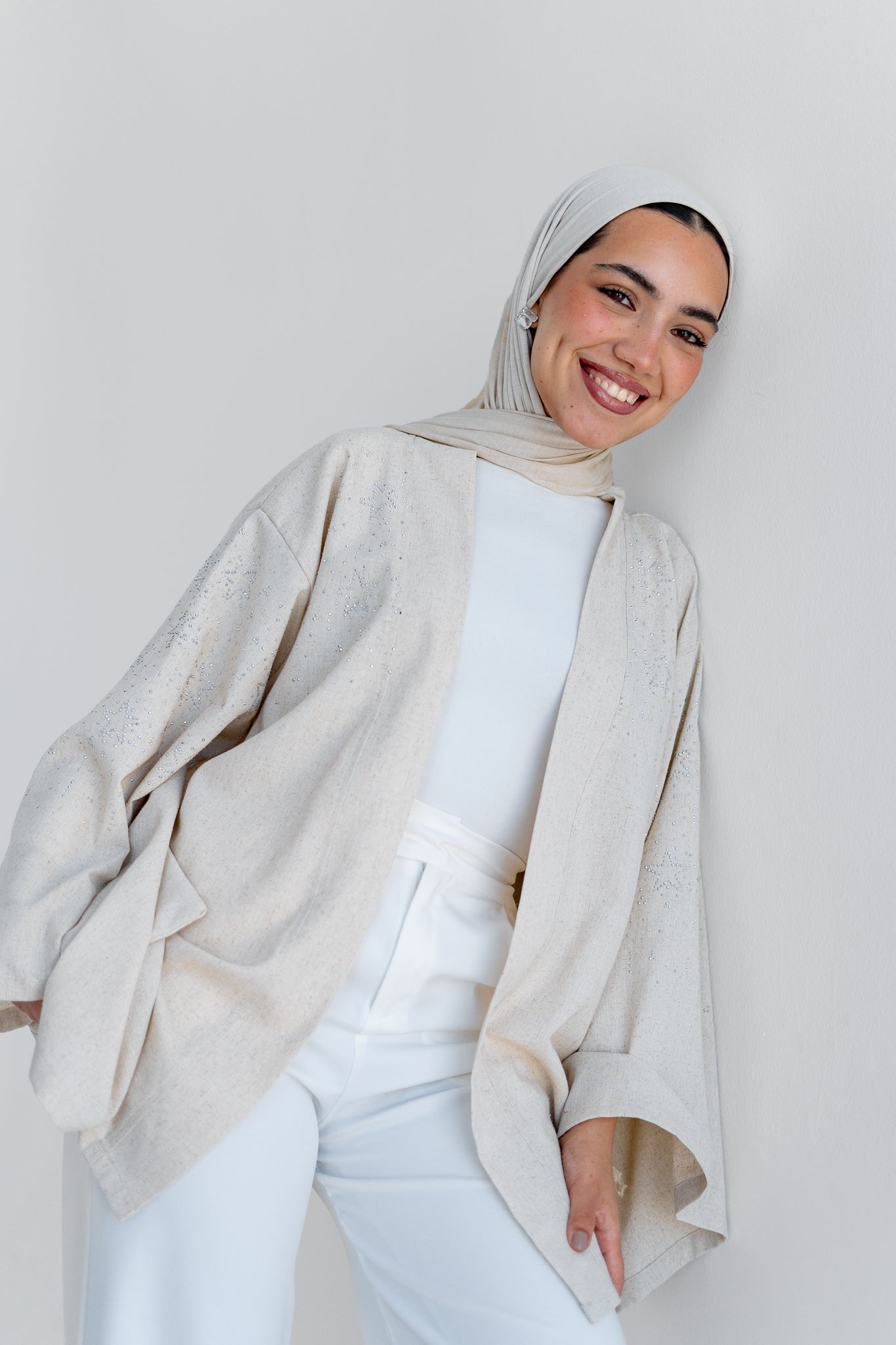 NAJMA Studded kimono in beige