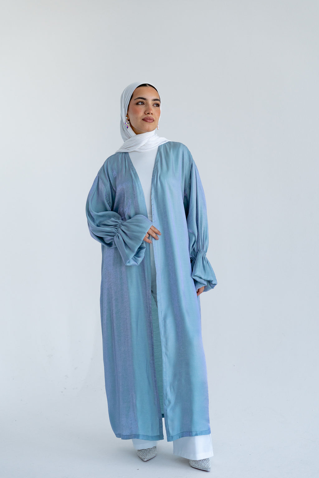 Layal shimmery kimono in Aqua Blue