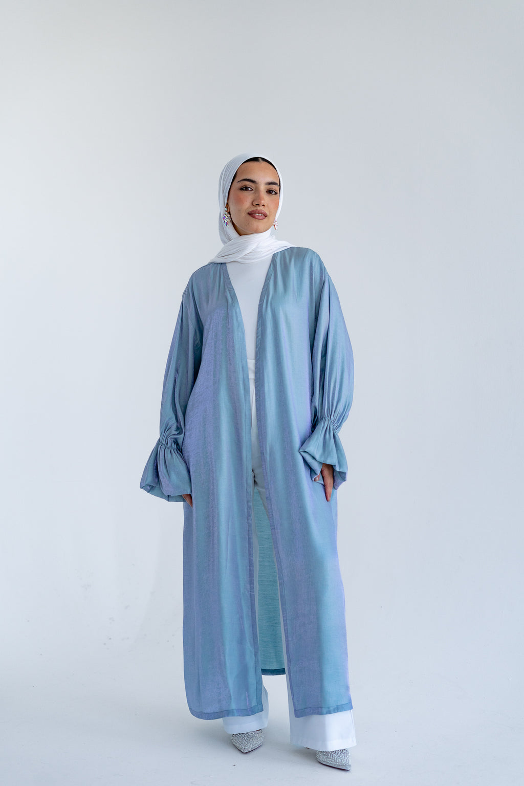 Layal shimmery kimono in Aqua Blue