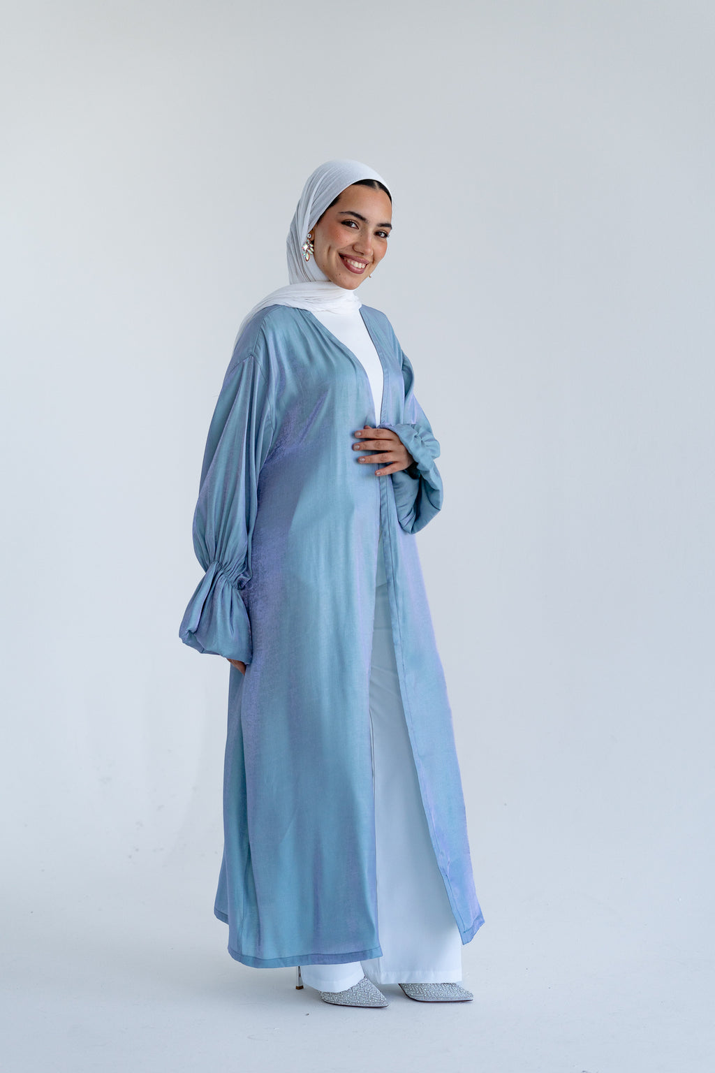 Layal shimmery kimono in Aqua Blue