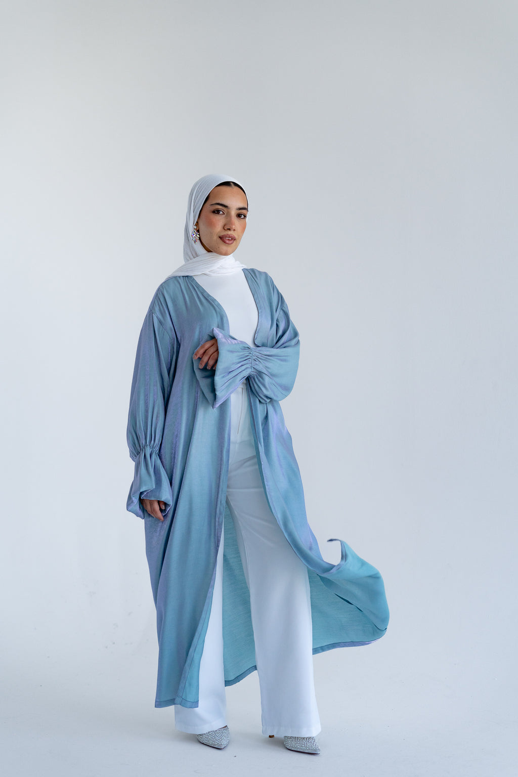 Layal shimmery kimono in Aqua Blue