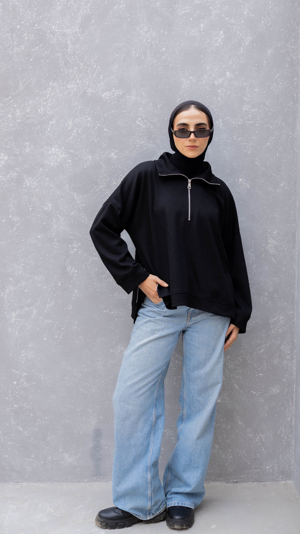 Zip-Up Sweater in Black