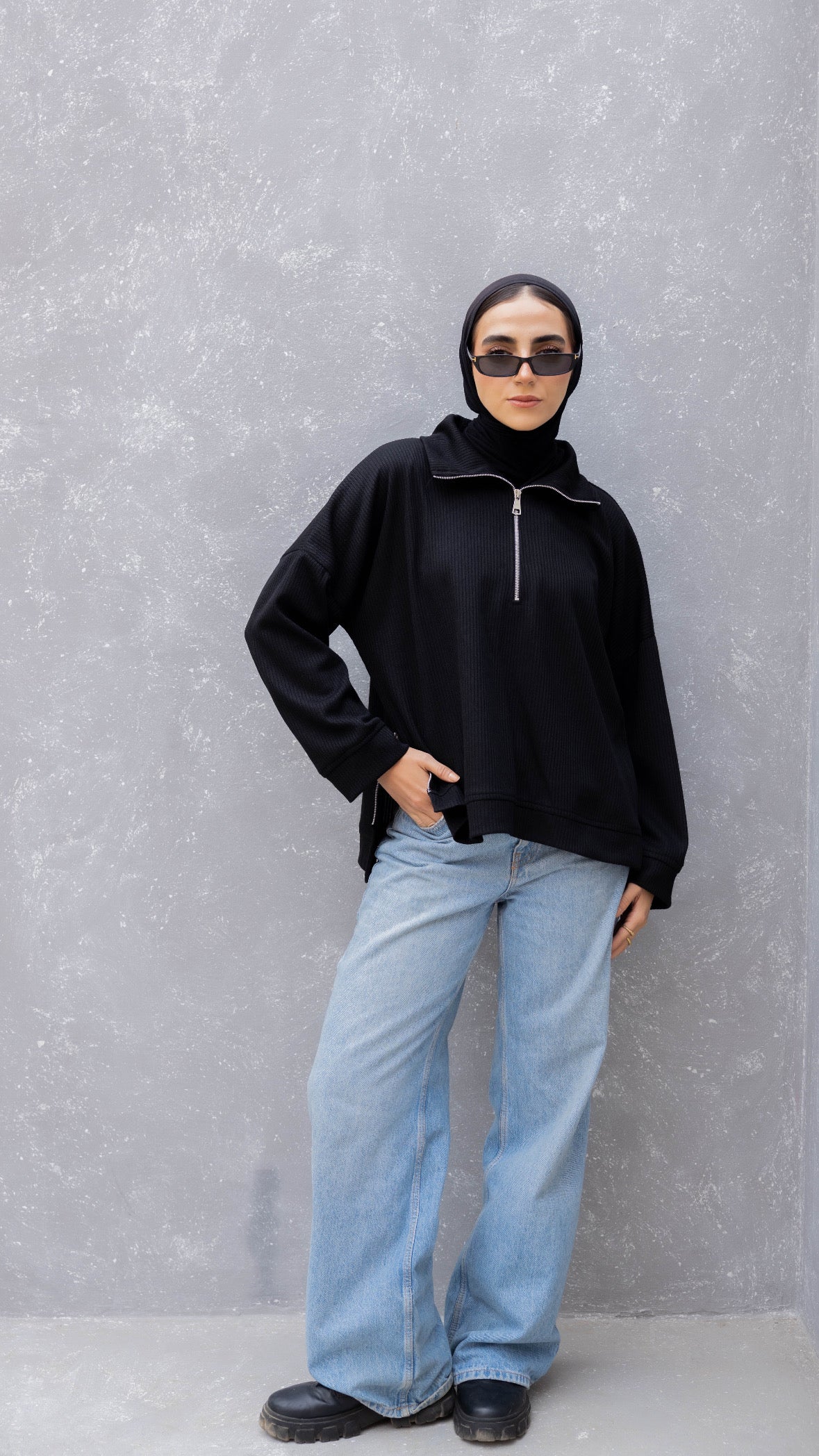 Zip-Up Sweater in Black