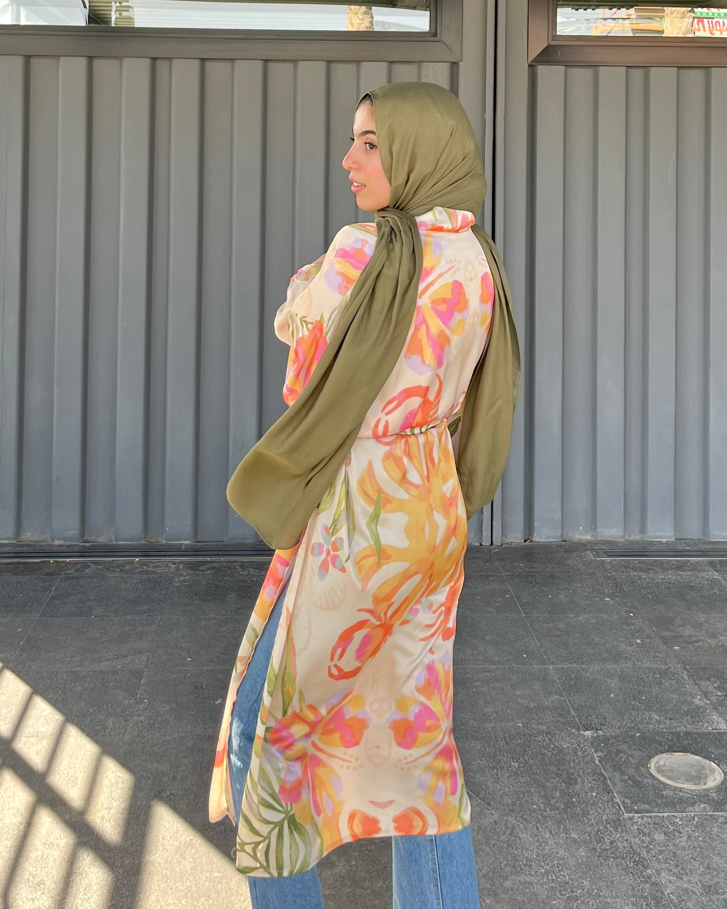 Tropical satin kimono