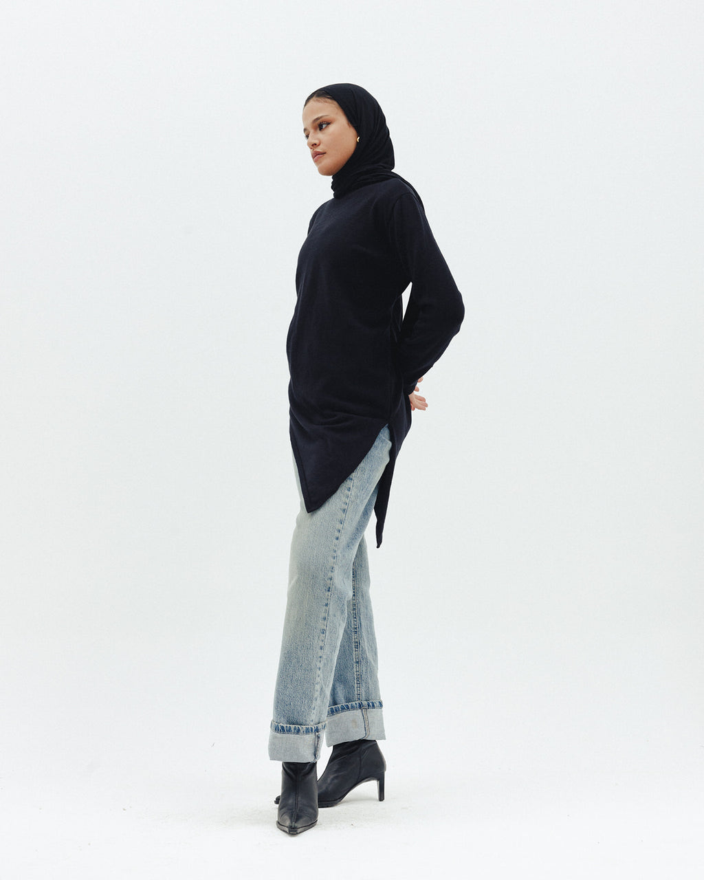 Warm Knit Asymmetrical Top in Black