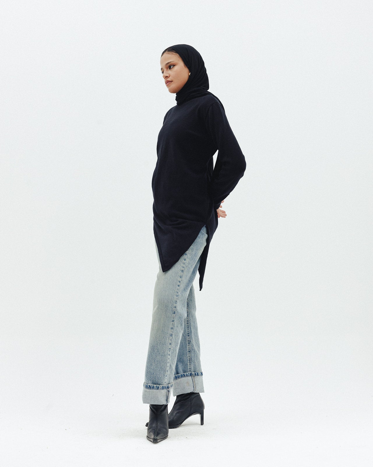 Warm Knit Asymmetrical Top in Black