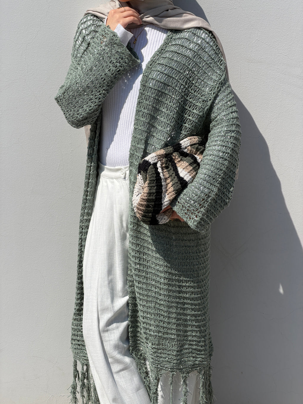 Threads of Charm Cardigan in Shimmer Mint.