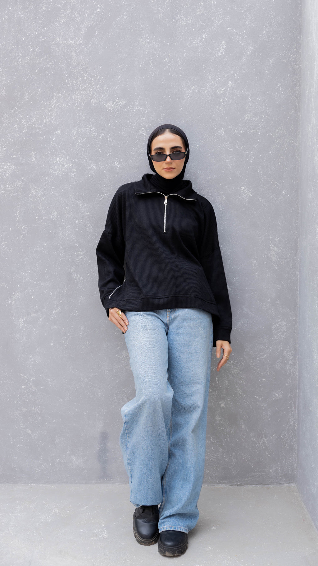 Zip-Up Sweater in Black