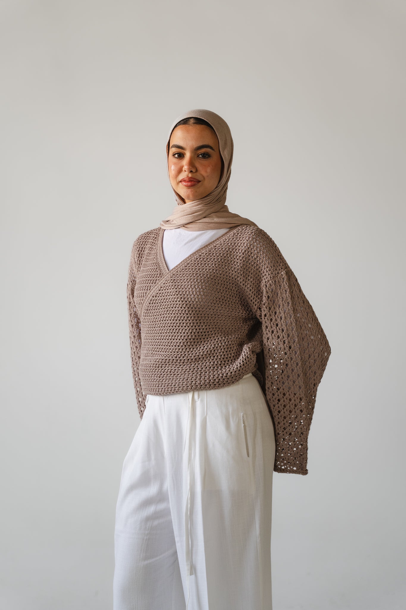 Seashell Wrap Top in Cafe