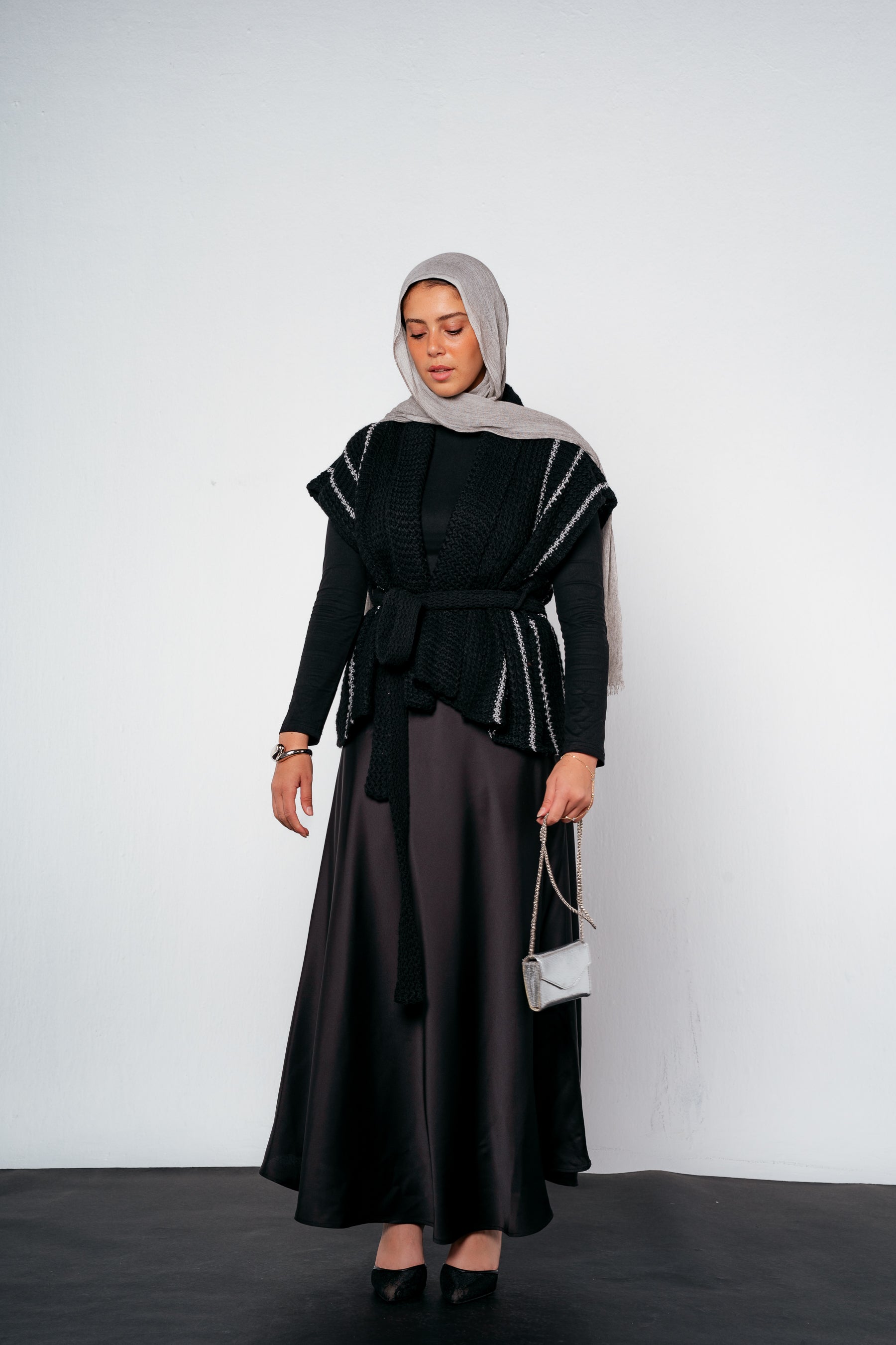 Silver Threads Knit Vest in Black