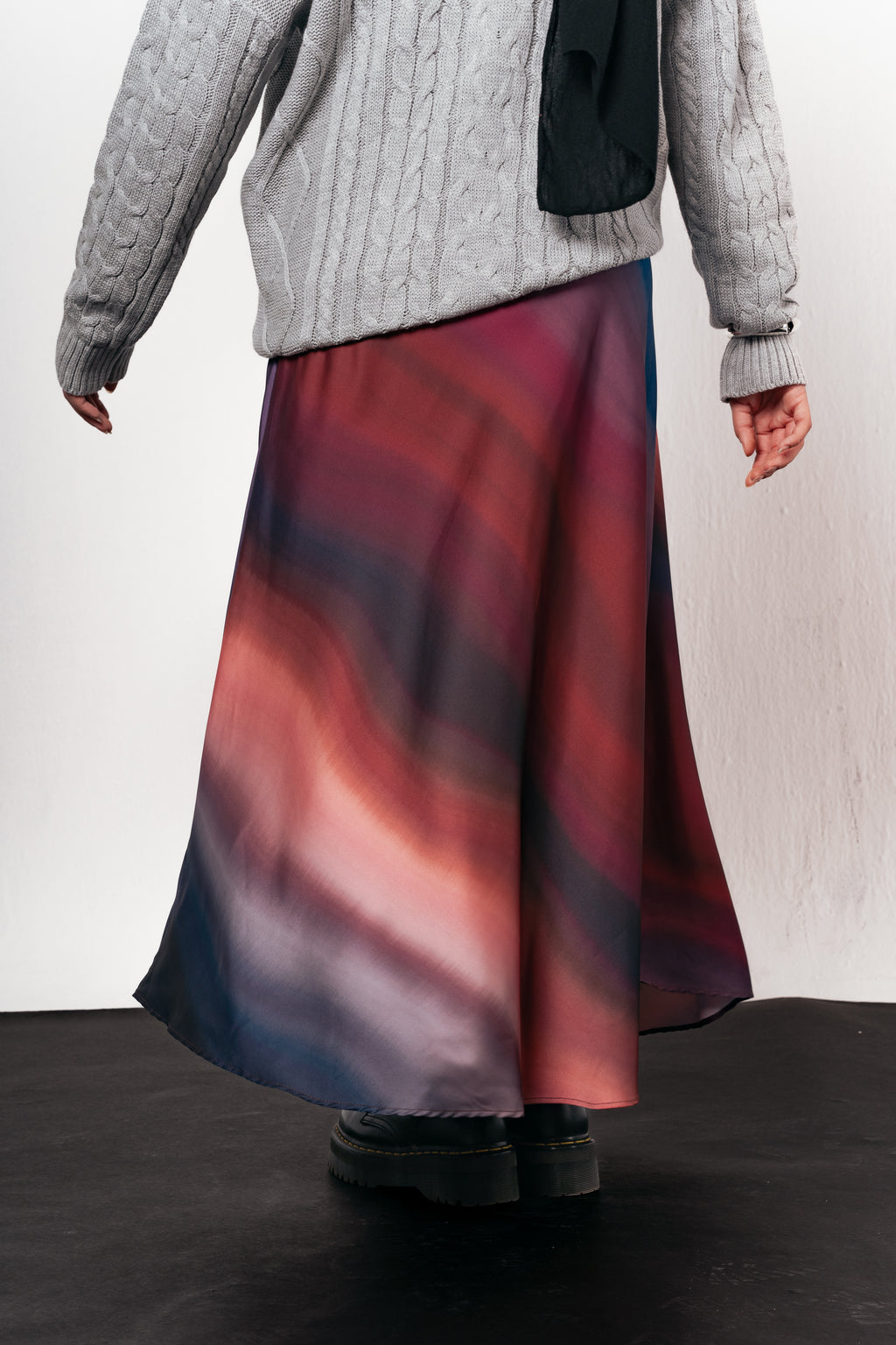 Crimson Smoke Satin Skirt