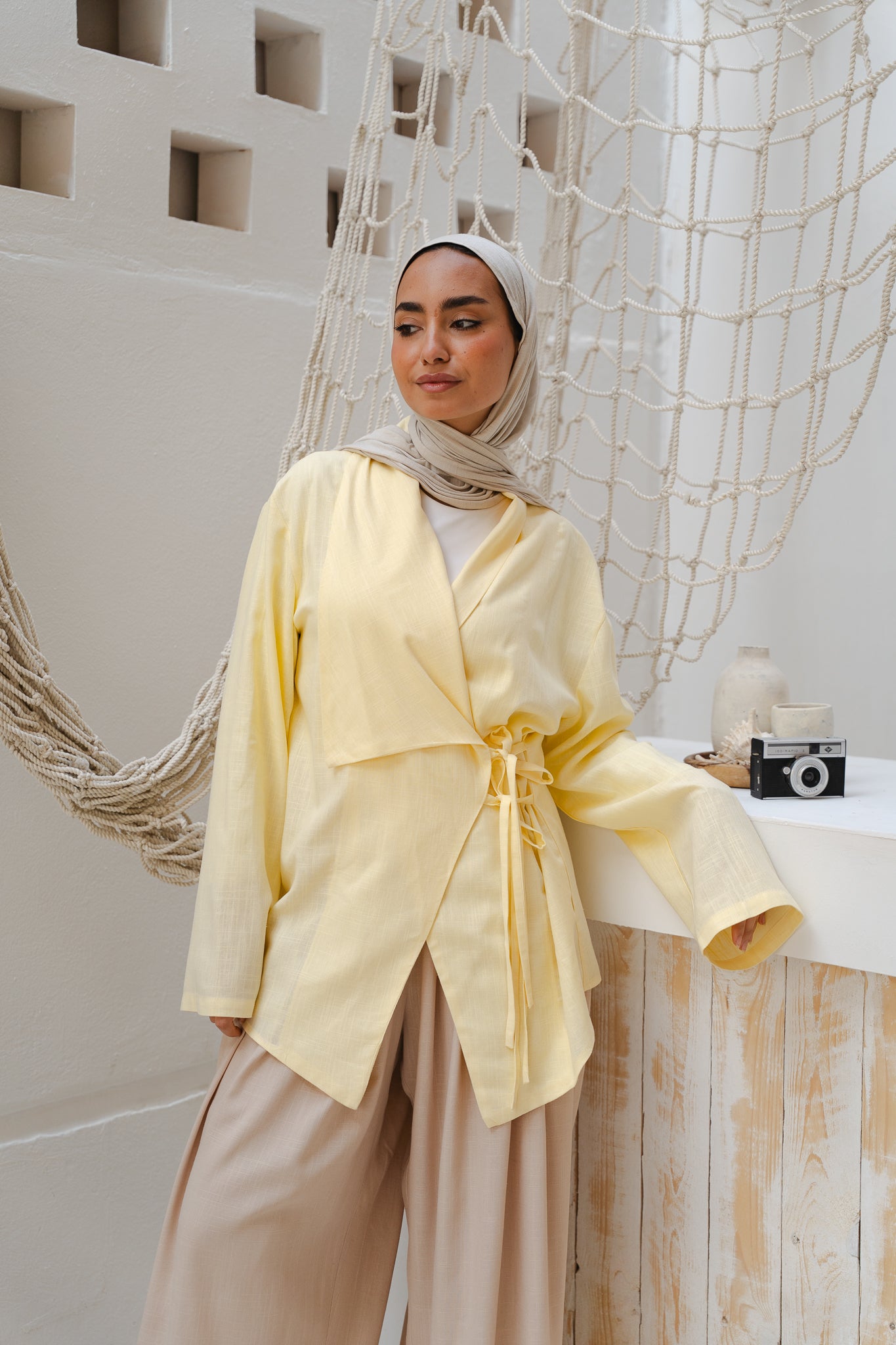 Side Tie Linen Top in Yellow