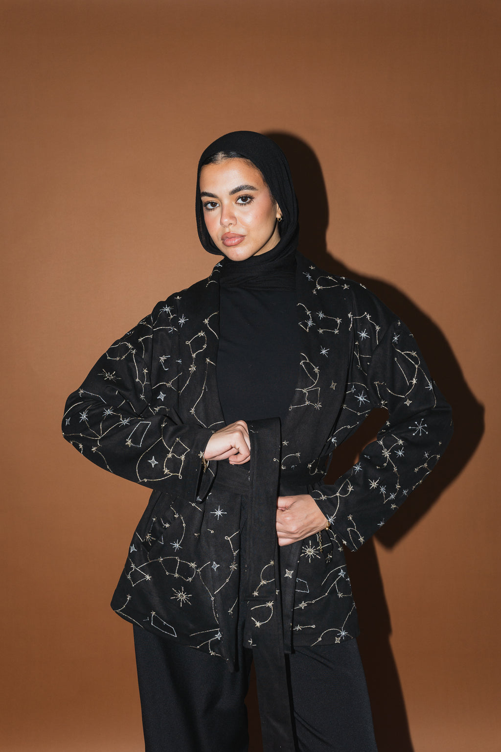 Celestial Embroidery Jacket in Black