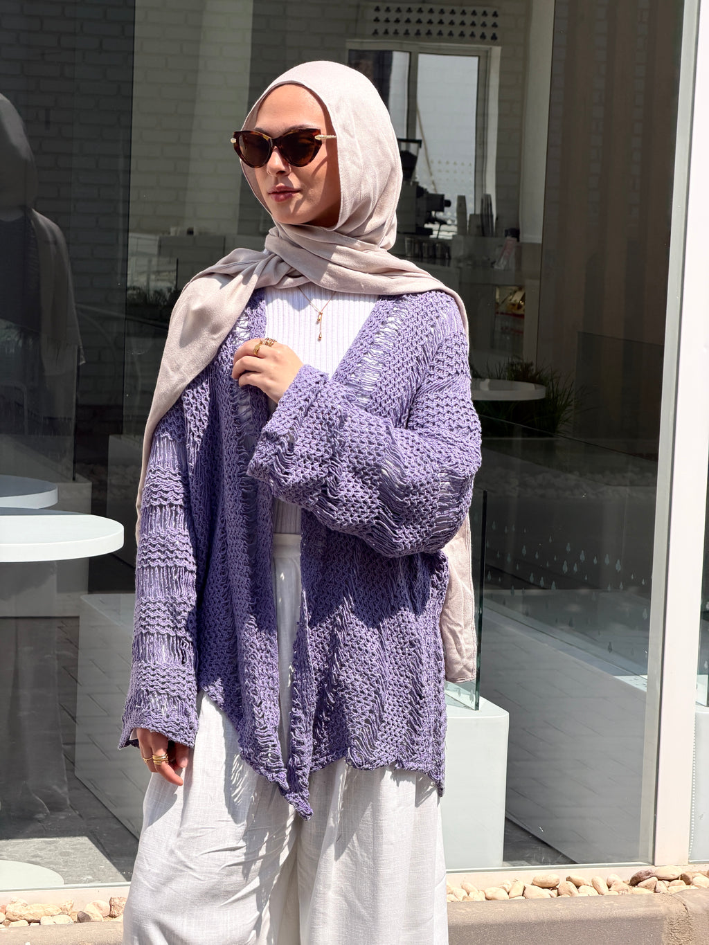 Coastal Crochet Cardigan in Light Purple