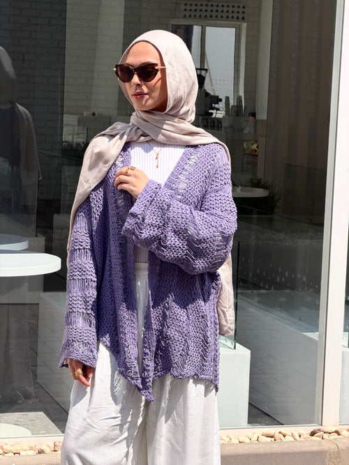 Coastal Crochet Cardigan in Light Purple