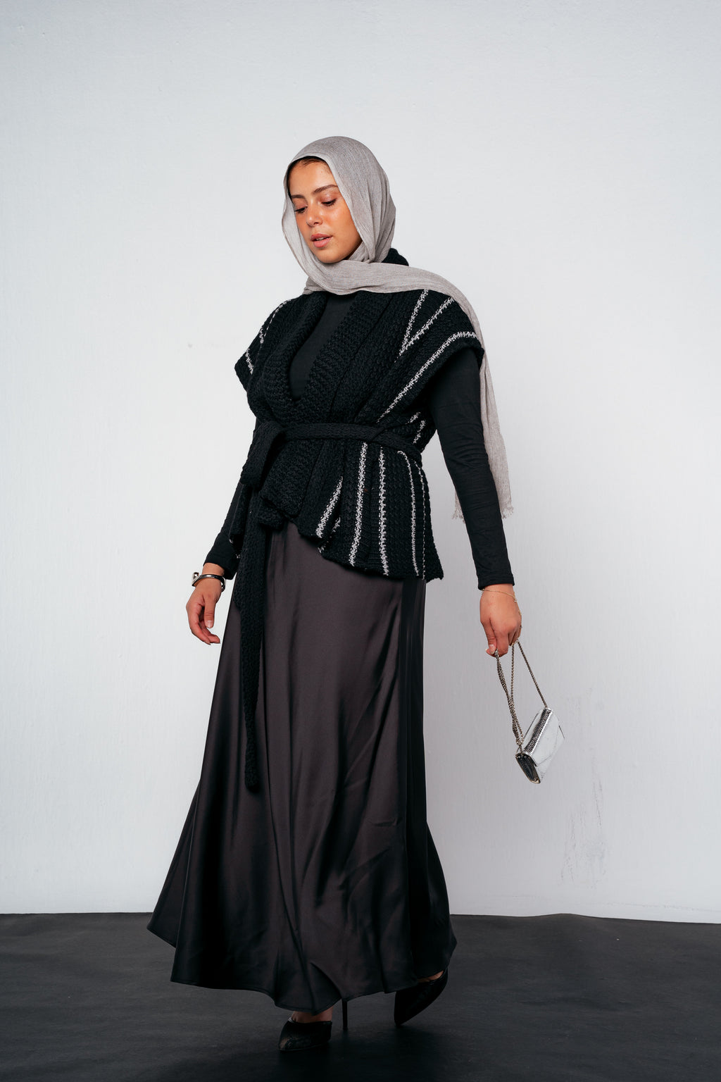 Silver Threads Knit Vest in Black