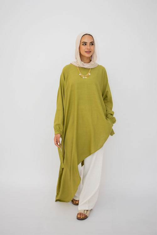 Asymmetric Linen Top in Lime
