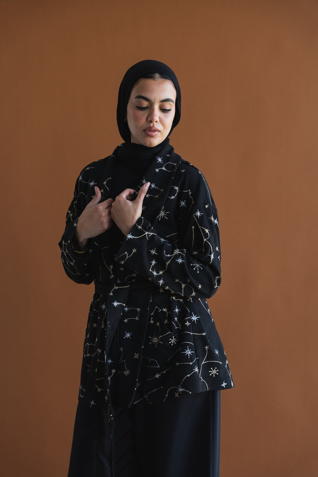 Celestial Embroidery Jacket in Black