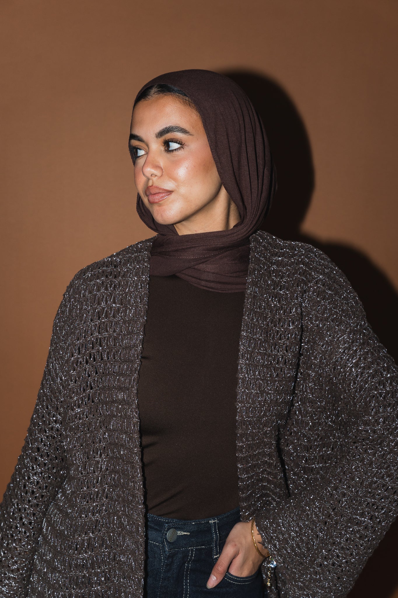 Threads of Charm Cardigan in Shimmer Brown