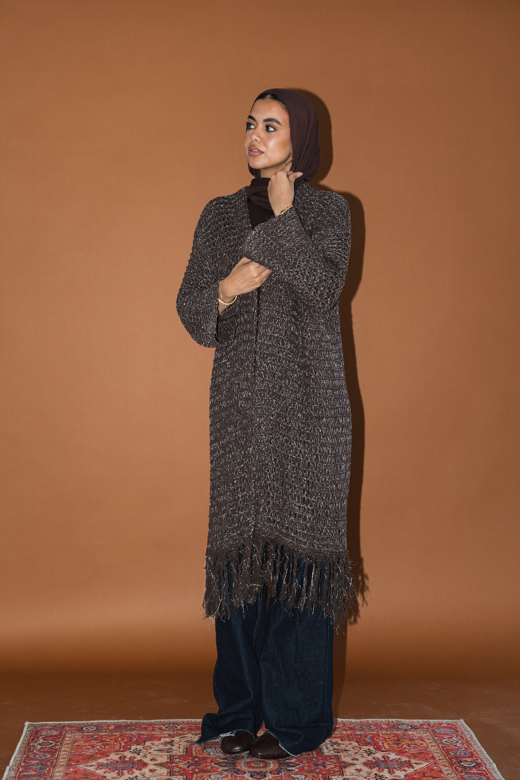 Threads of Charm Cardigan in Shimmer Brown