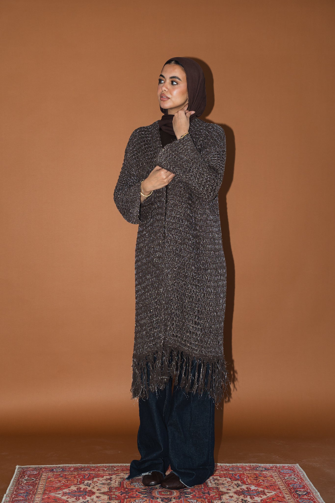 Threads of Charm Cardigan in Shimmer Brown