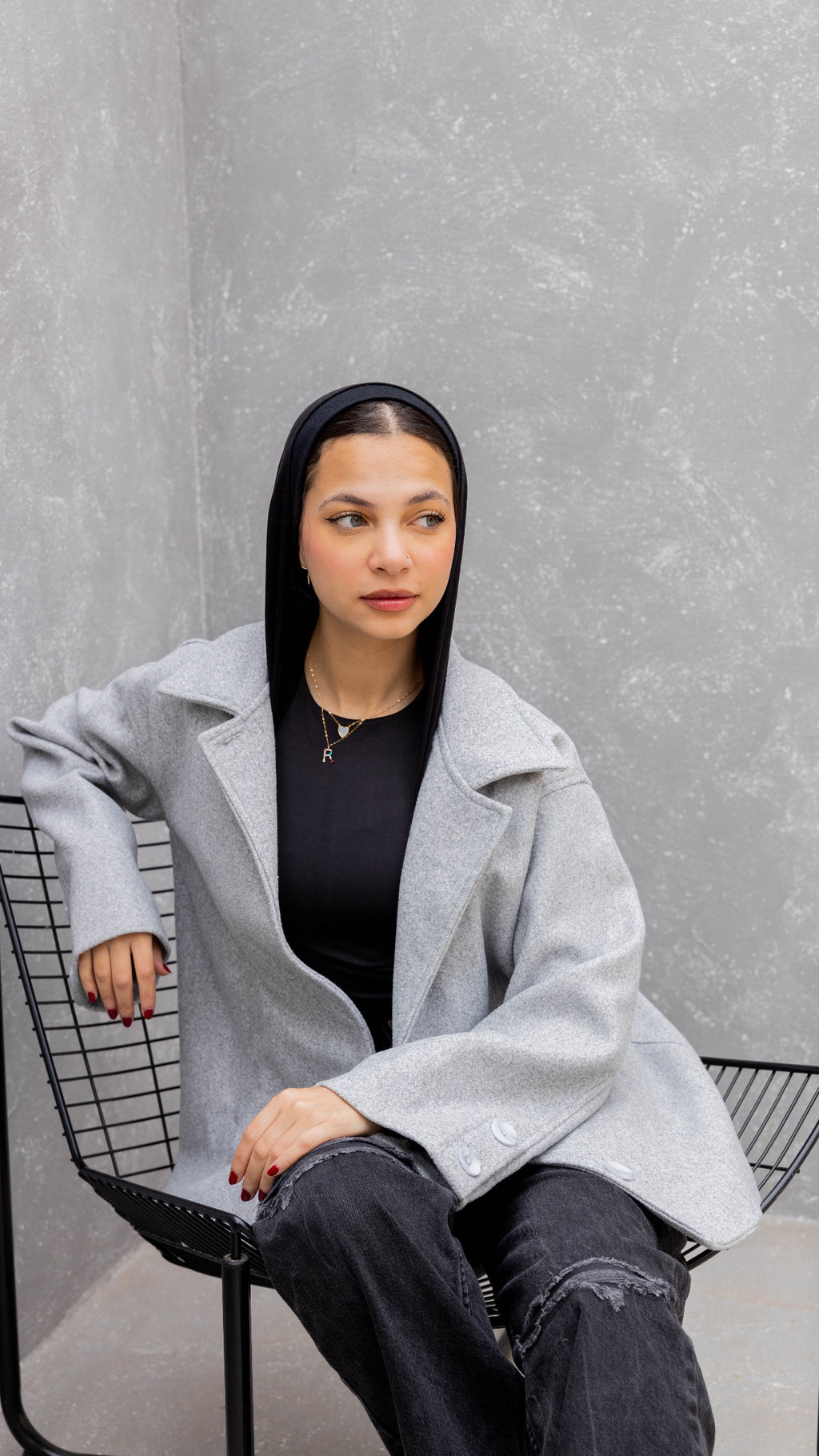 Short Felt Texture Coat in Light Grey