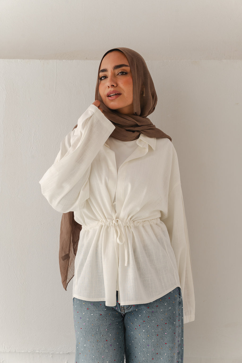 Slay You Girl Linen Top in White