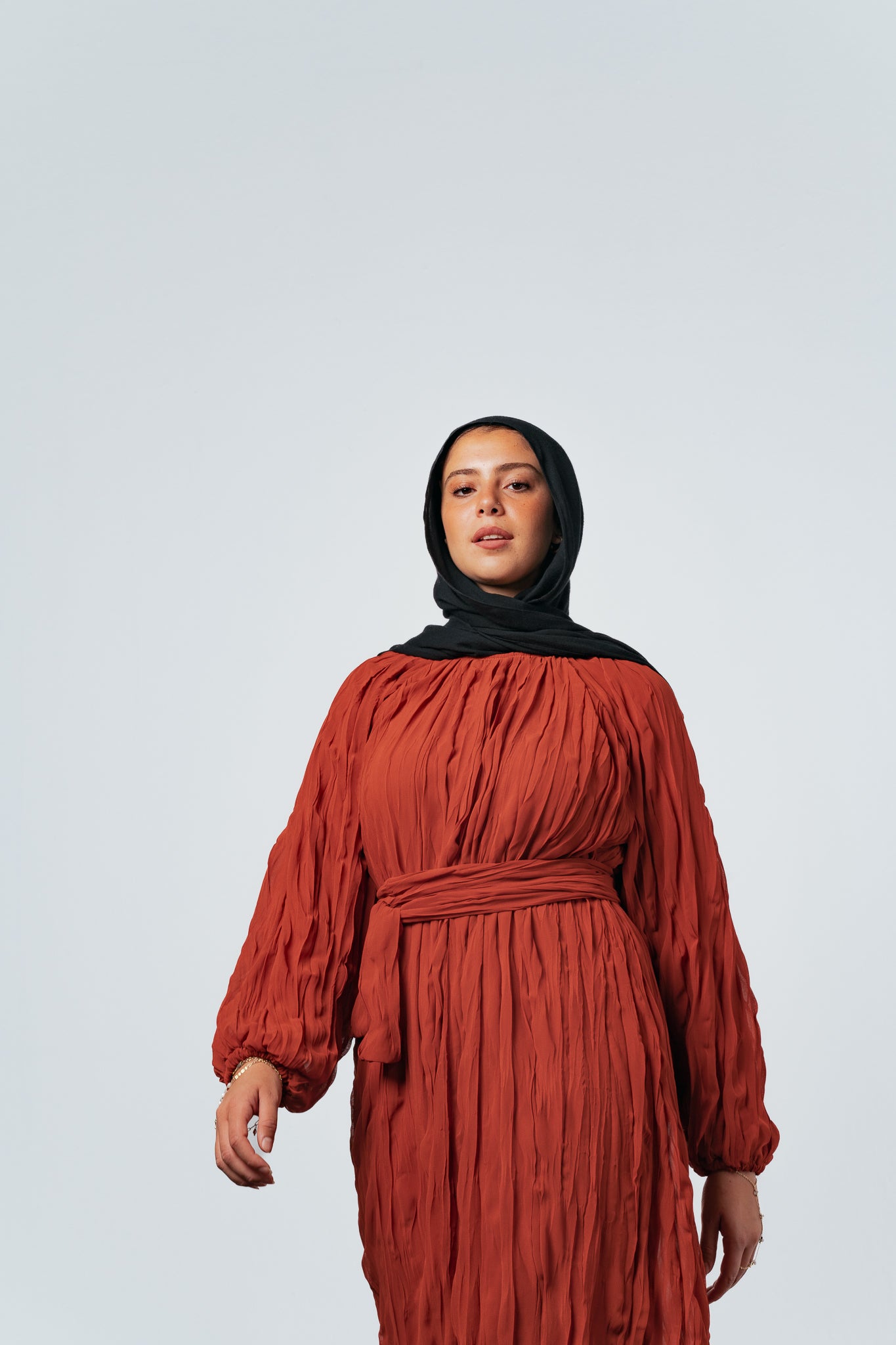 Nazly crushed dress in Rust