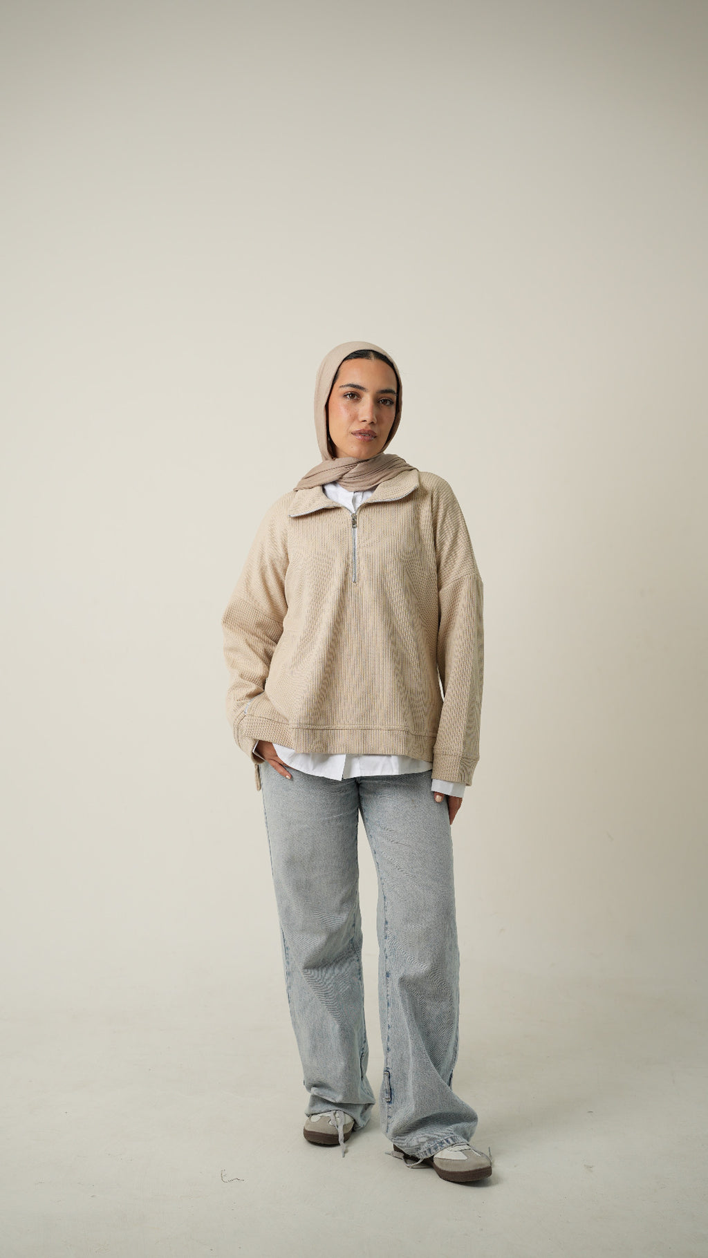 Zip-Up Sweater in Beige