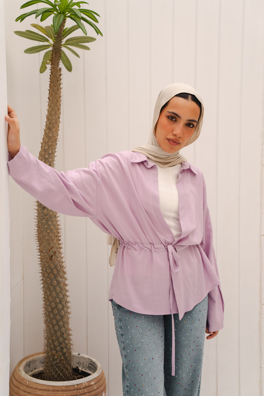 Slay You Girl Linen Top in Lilac
