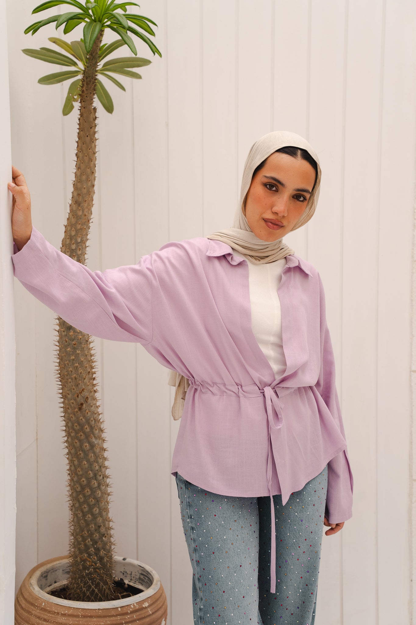 Slay You Girl Linen Top in Lilac