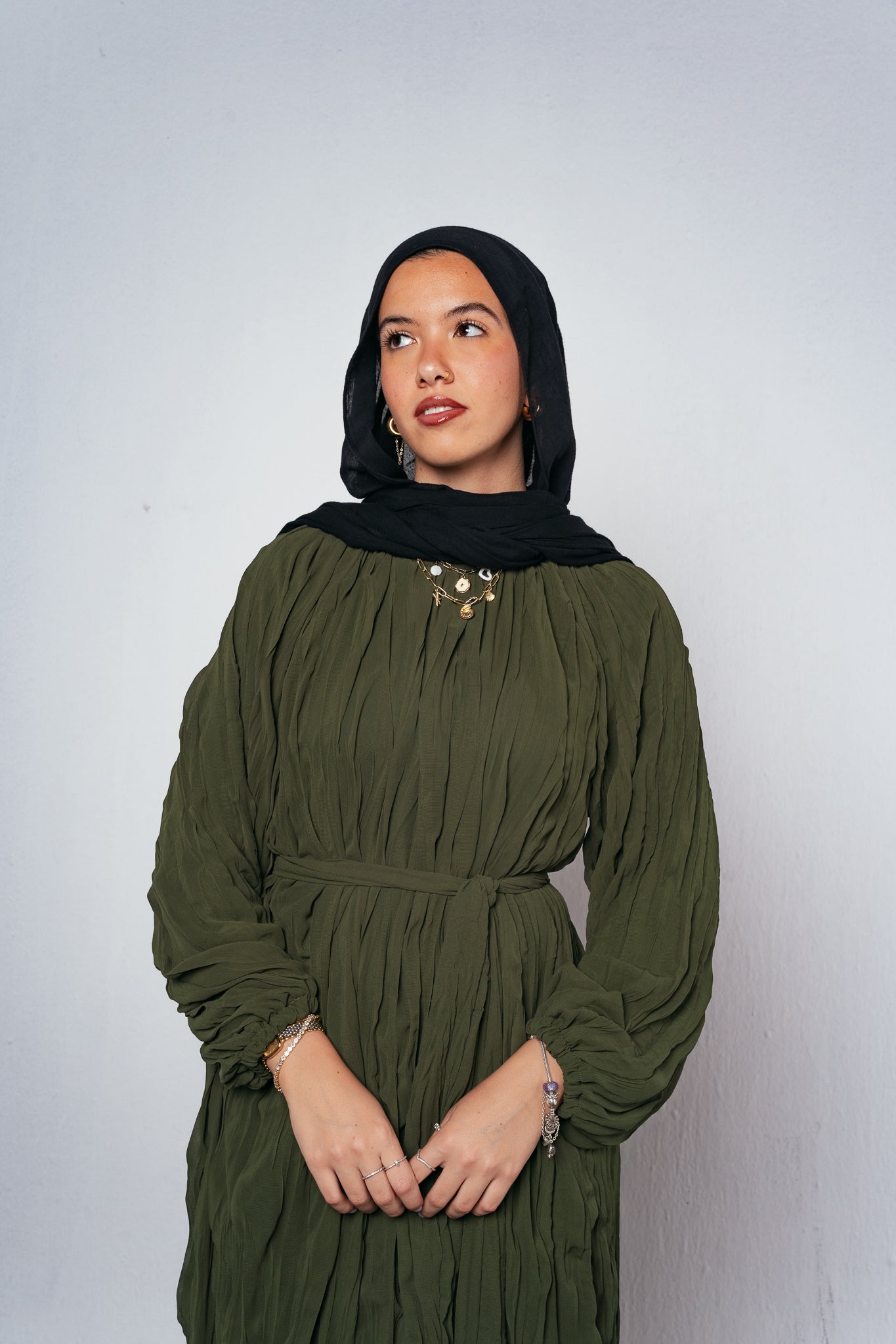 Nazly Crushed Dress in Olive