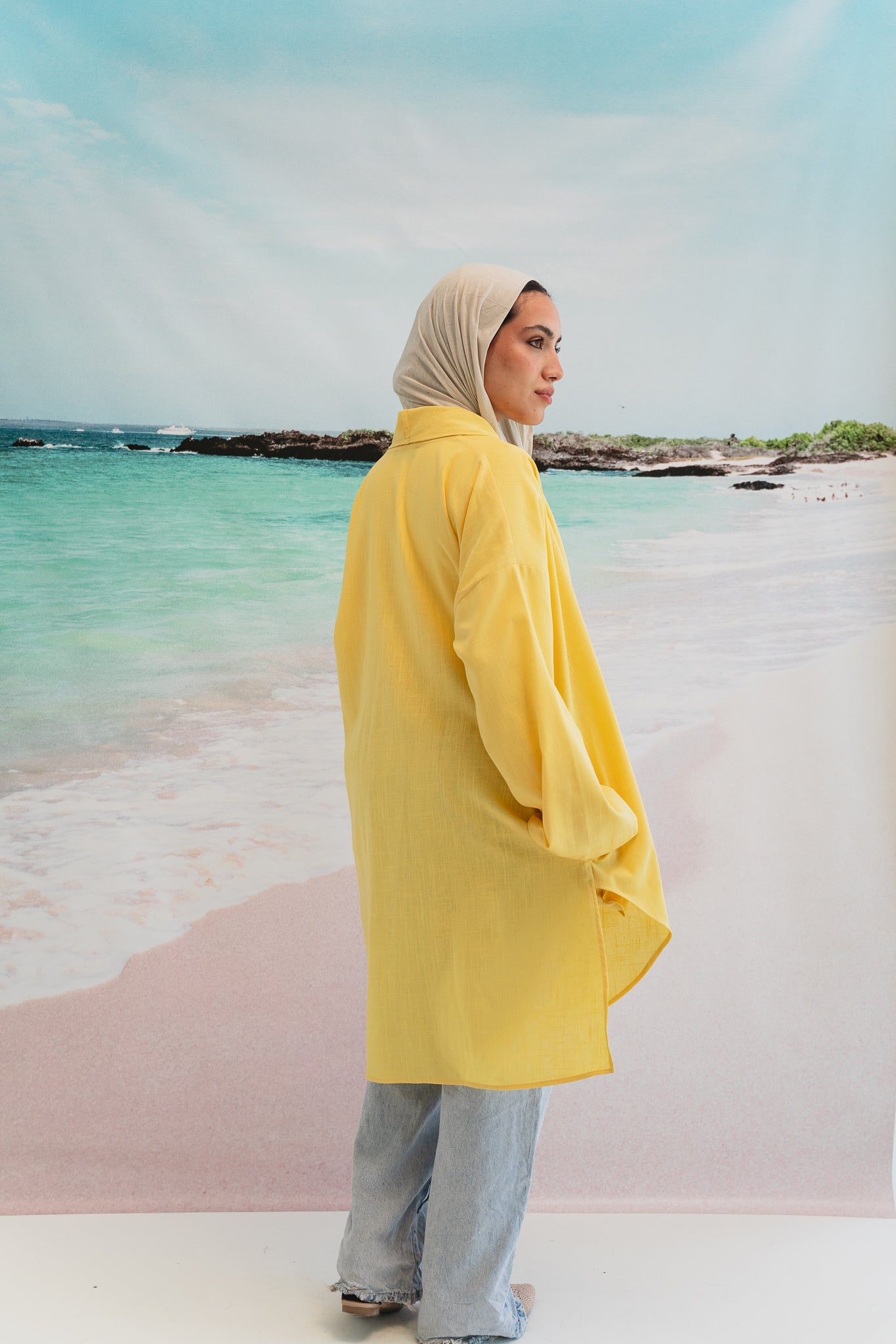 Asymmetrical Linen Petal kimono in Yellow
