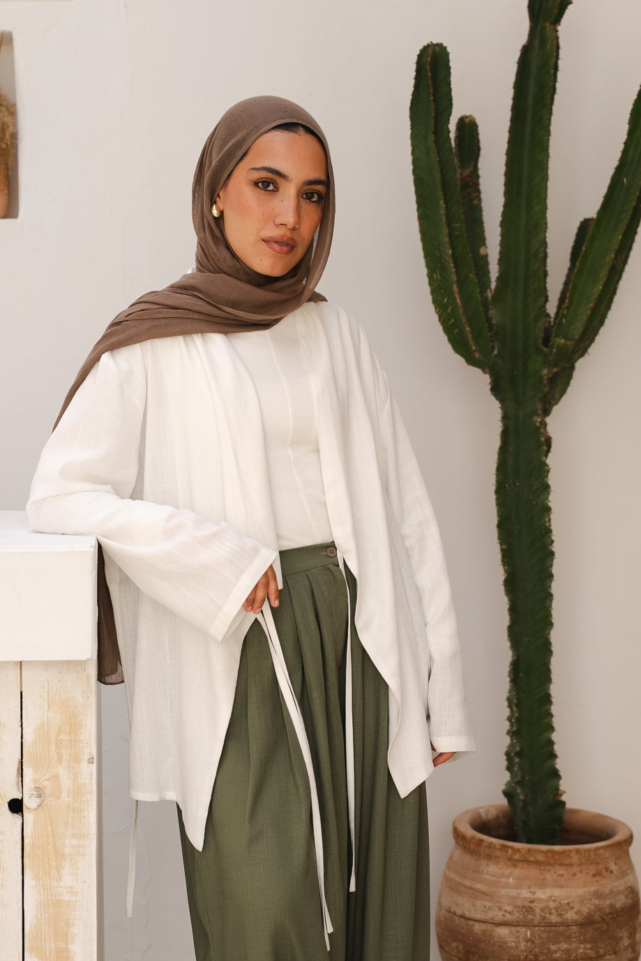 Side Tie Linen Top in White