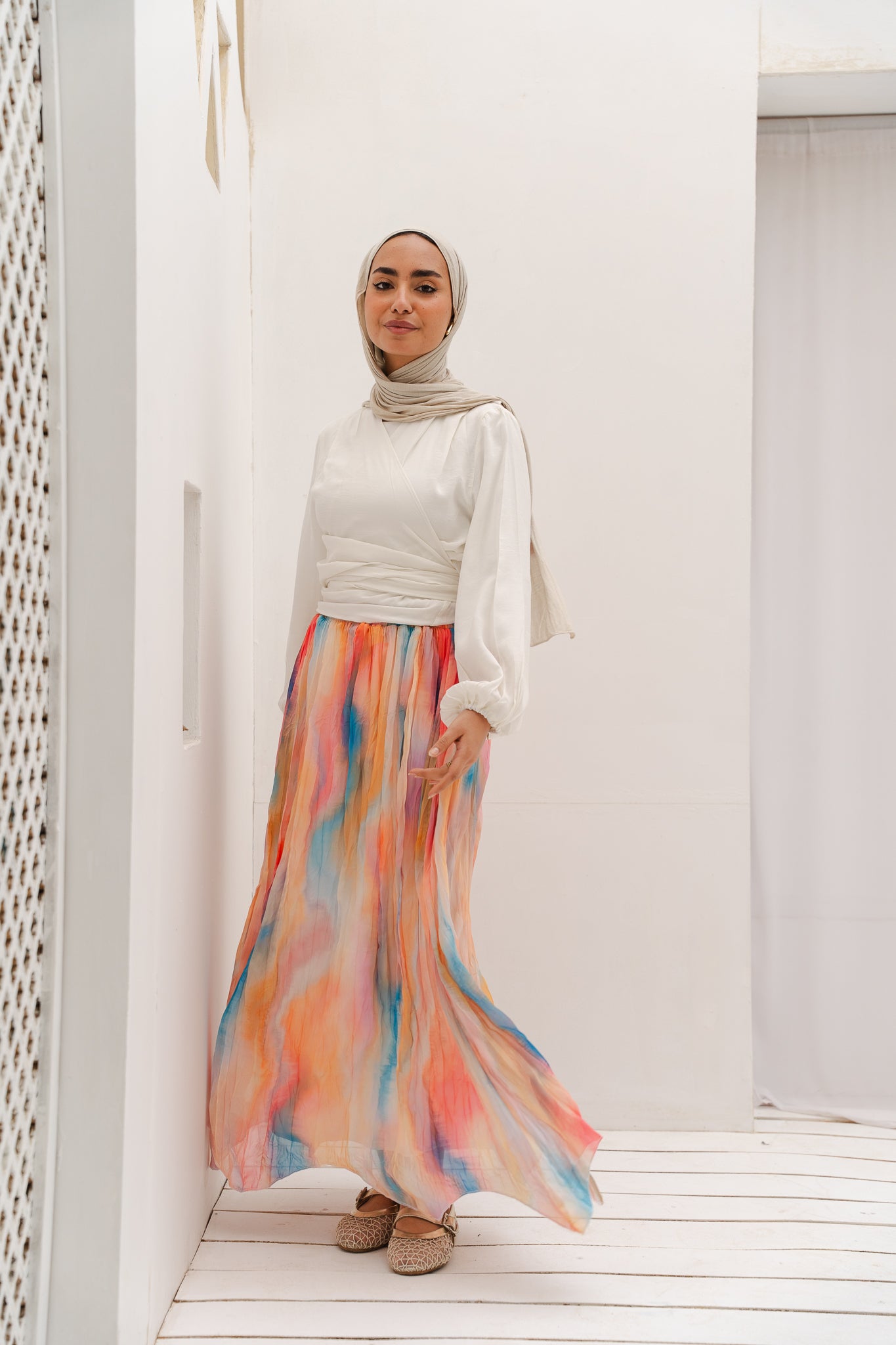 Peachy Sunset Asymmetric Skirt