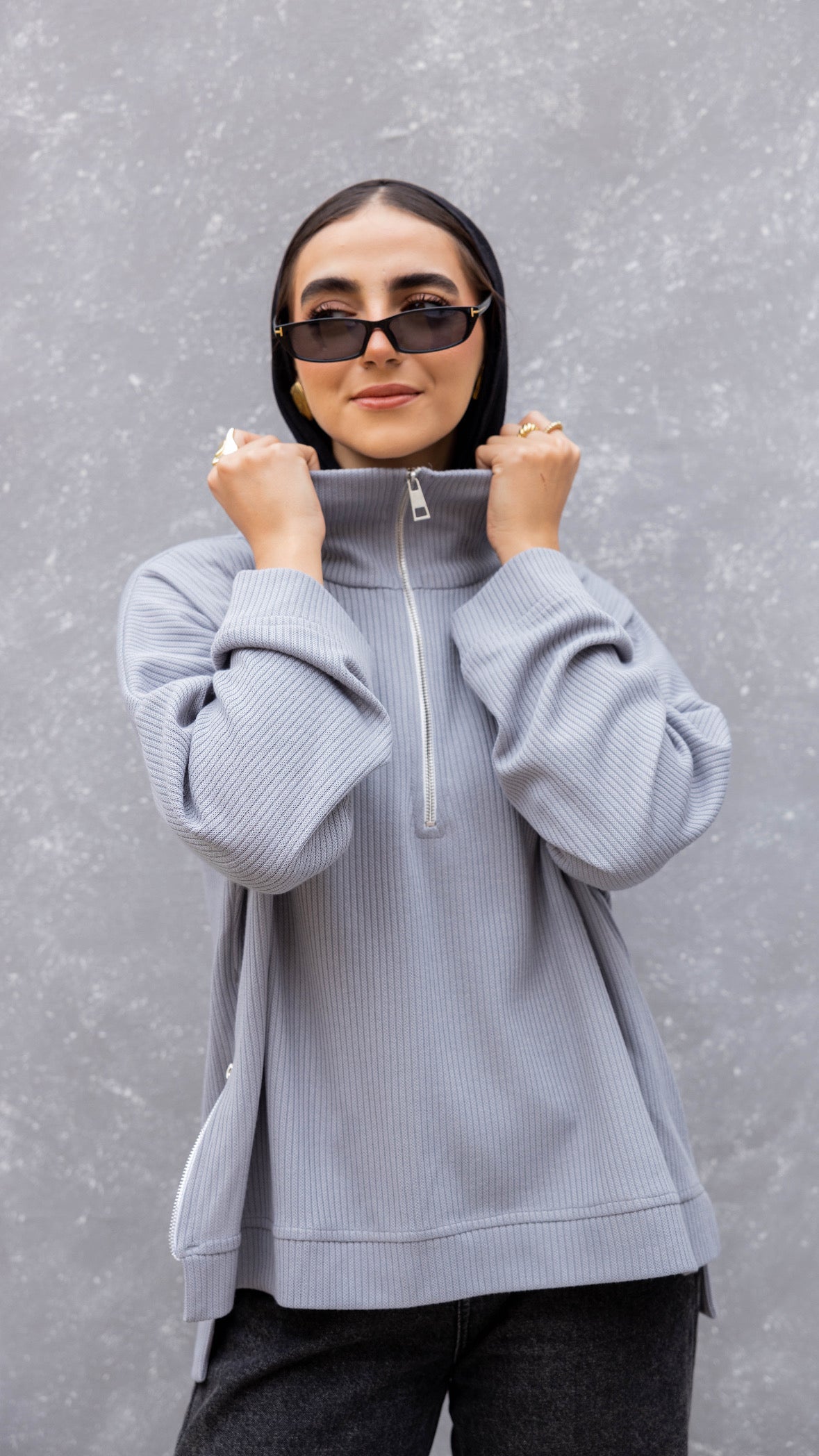 Zip-Up Sweater in Light Grey