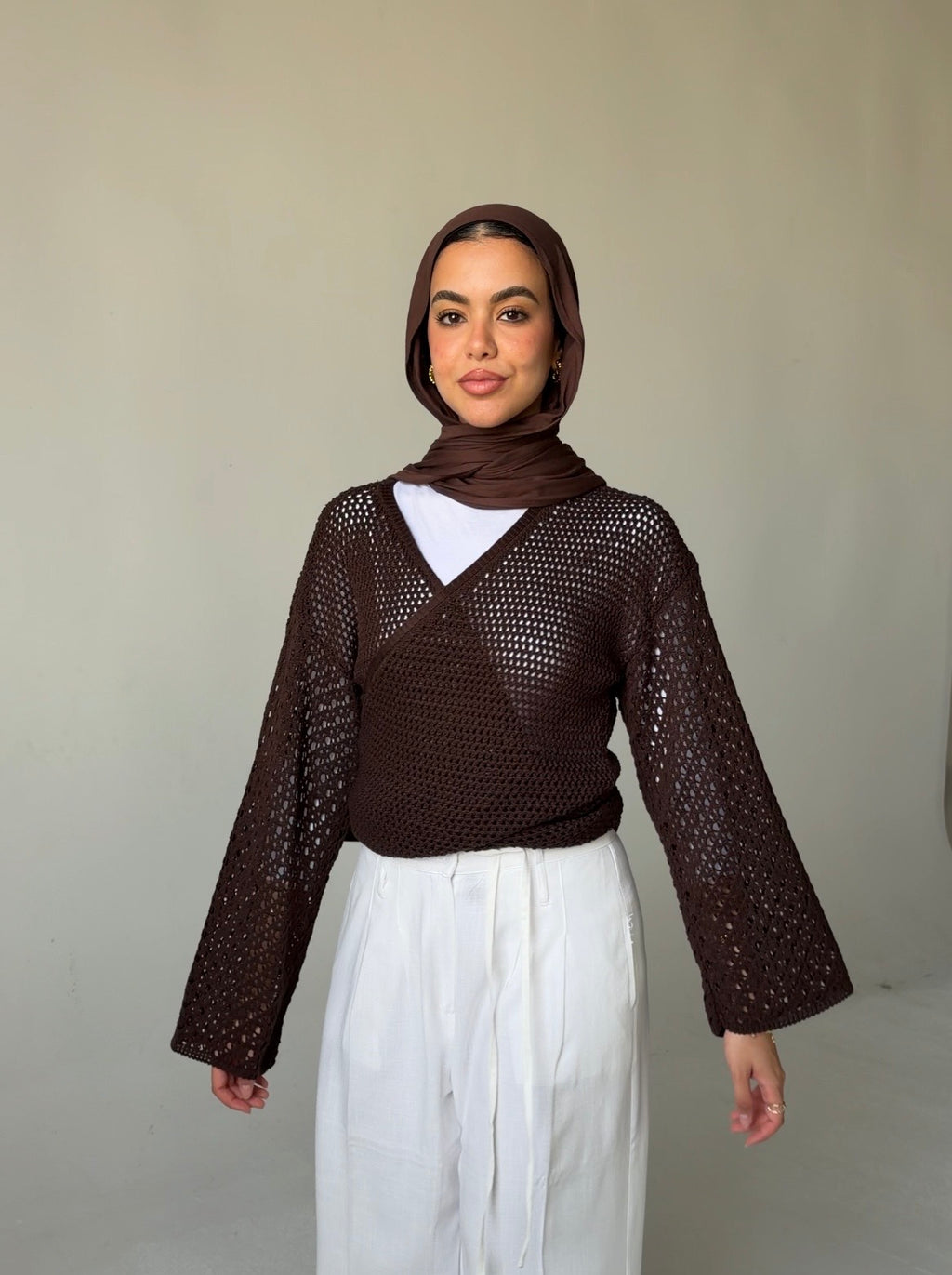 Seashell Wrap Top in Brown